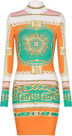 Balmain Abito aderente con stampa grafica - Arancione