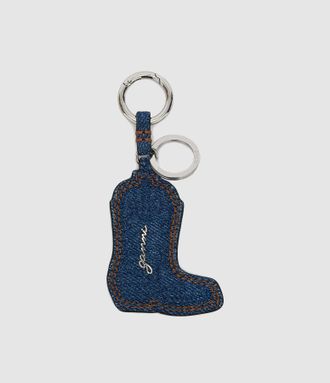 Ganni Porte cl&eacute;s Western Boot Keyring Denim Navy Peony