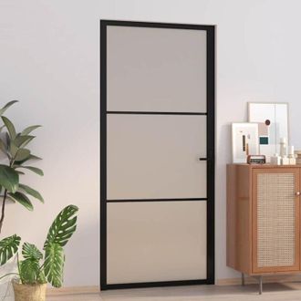 vidaXL Puerta Interior De Vidrio Y Aluminio Negro Mate 93x201,5 Cm