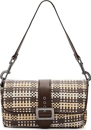Think Royln Socialite Cross Body Womens Handbags Espresso/Dune Plaid Raffia
