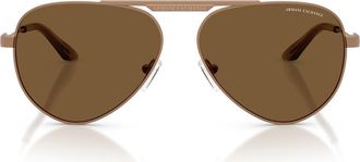 A|X Armani Exchange 58mm Aviator Sunglasses in Matte Rose Gold /Brown at Nordstrom