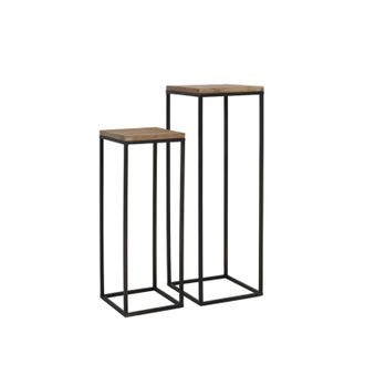 Light & Living Light&living - Zuilen Set Van 2 Yarula Hout Met Zwart - 30x30x83 + 35x35x102 Cm
