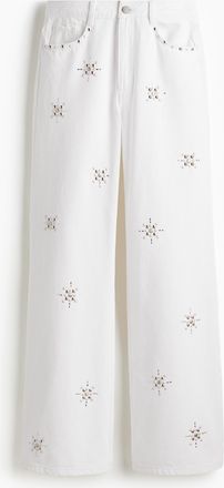 H&M Studded Wide Ultra High Jeans - White