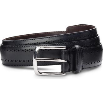 Allen Edmonds Manistee Brogued Leather Belt in Black at Nordstrom, Size 28