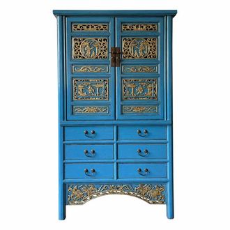 Wanderlust Deco Armario De Madera Azul 100x43x170