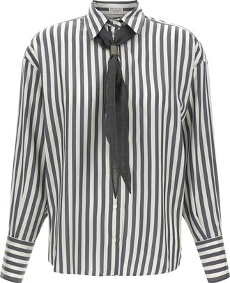 Brunello Cucinelli Gray Silk Womens Blouse