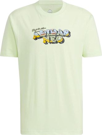 adidas Mens adidas neo Cartoon Logo Printing Sports Short Sleeve Acid Green T-Shirt HC9662