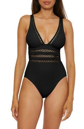 BECCA by Rebecca Virtue Open Knit Inset One-Piece Swimsuit in Black at Nordstrom Rack, Size Large