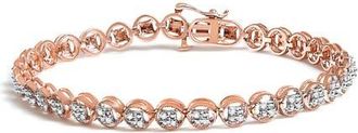 House of Brilliance Silver 1/4 Cttw Diamond Open Circle Wheel Link Tennis Bracelet in Rose Gold Over Silver at Nordstrom