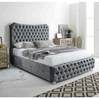 Casa Valentino Silver Marble Fabric Diamante Buttons Super King Bed Frame