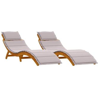 vidaXL Vidaxl - Tumbona 2 Pcs Taup&eacute; 184 X 55 X 64cm Madera Maciza De Acacia