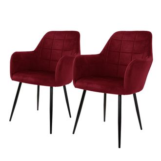 ECD Germany Ecd Germany - Juego De 2 Sillas De Comedor Con Respaldo Y Reposabrazos Asiento De Terciopelo Granate N&oacute;rdico Con Patas De Metal Asiento De Cocina Sala