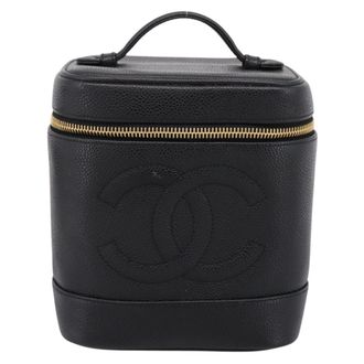 Chanel Vintage Timeless Cosmetic Case Caviar Black Leather Handbag (Pre-Owned)