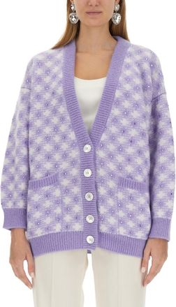 Alessandra Rich Purple Embellished V Neck Cardigan
