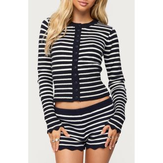 Edikted Soren Stripe Cardigan in Navy-And-White at Nordstrom, Size X-Small