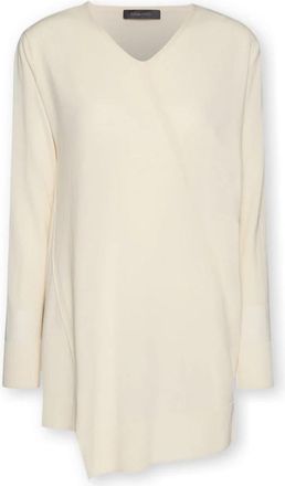 Elena Miro Asymmetrische Top van Katoen en Modal - Dames - V-hals truien - Wit - 2XL - Katoen - Truien & Vesten