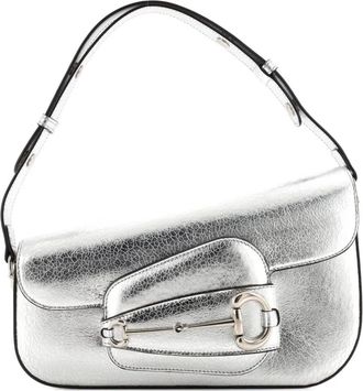 Gucci Horsebit 1955 Asymmetric Leather Small shoulder bag - Zilver