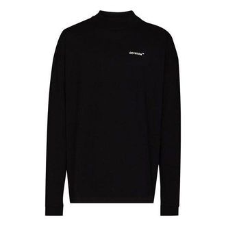 Off-white Mens Off-White FW21 Logo Alphabet Arrow Round Neck Long Sleeves Loose Fit Black T-Shirt OMAB032C99JER0011001