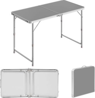 Woltu Woltu Table De Camping Pliante, Table De Jardin, Table De Travail, Table De Balcon, R&eacute;glable En Hauteur En Aluminium Mdf, Gris