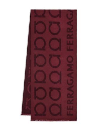 Ferragamo Gancini jacquard logo scarf - women - Wool/Silk - One Size - Red