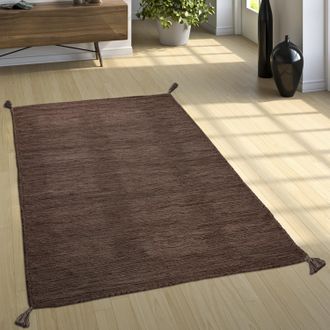 Paco Home Paco Home Alfombra Dise&ntilde;o Kilim Tejida A Mano 100 % Algod&oacute;n Moderna Jaspeada Marr&oacute;n 240x340 Cm