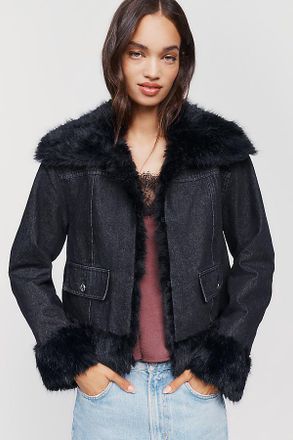 Maeve 100% Cotton Faux Fur Trim Jacket