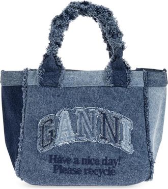 Ganni Shopper Logo Bag - Dames - Handtassen - Blauw - ONE Size - Denim - Tassen