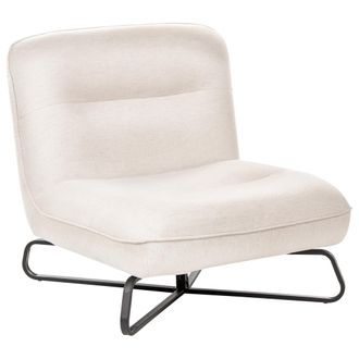 Beliani Sill&oacute;n De Tela Con Asiento Ancho Sin Brazos Decorativo Base De Metal Blanco Crema Lindal