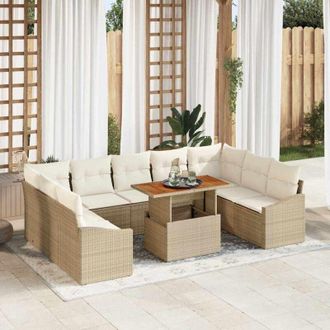 vidaXL Vidaxl - Conjunto De Comedor De Jard&iacute;n Con Coj&iacute;n 10 Pcs Beige, Crema
