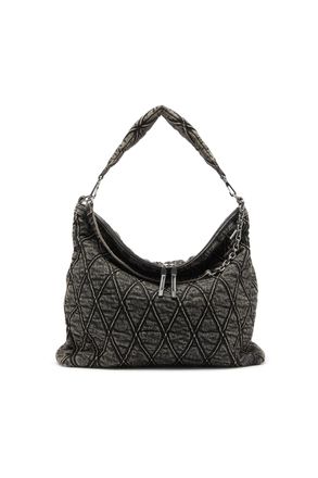 Diesel Charm-D - Hobo bag in acid-wash quilted denim - Shoulder Bags - Woman - Grey