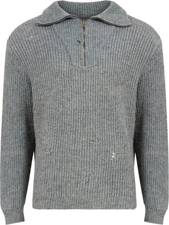 Maison Margiela Shetland Gebreide Sweater - Heren - Ronde hals truien - Grijs - M - Truien & Vesten