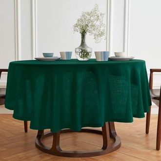 Solino Home Linen Round Tablecloth for Dining Table, Holiday and Everyday Table Decor - Sonoma in Green at Nordstrom, Size Medium