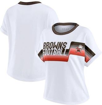 WEAR by Erin Andrews Womens WEAR by Erin Andrews White Cleveland Browns Cropped Center Stripe Dolman T-Shirt at Nordstrom, Size Xx-Large