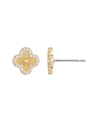 Adornia Adornia 14K Plated Cz Button Clover Halo Stud Earrings