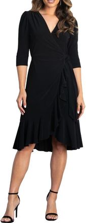Kiyonna Whimsy Midi Wrap Dress in Black Noir at Nordstrom, Size X-Large