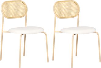 Beliani Beliani - Conjunto De 2 Sillas De Comedor Retro Asiento De Tela Estructura Met&aacute;lica Efecto Madera Trenza Vienesa Madera Clara Adaver