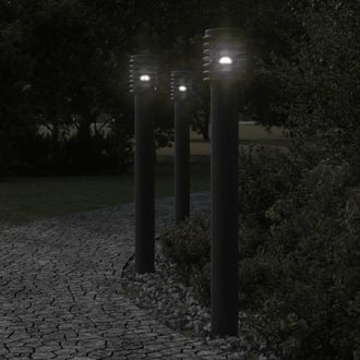 Berkfield Home Outdoor Floor Lamps with Outlet 3pcs Black 110cm Stainless Steel