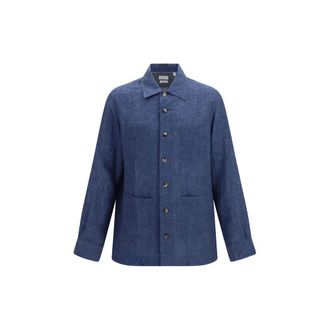 Brunello Cucinelli Blue Linen Mens Blouse