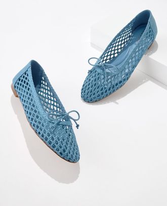 Talbots Ansly Woven Raffia Ballet Flats - Medium Blue - 10 1/2 M Talbots