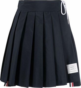Thom Browne pleated drop-hem mini skirt - women - Polyester/Wool - 36 - Blue