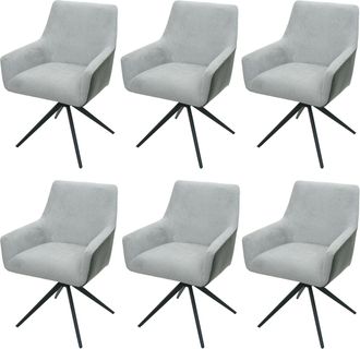 Hhg Nunca Usado] Lote De 6 Sillas De Comedor Hhg 081, Silla De Cocina Reposabrazos Giratoria Auto Posici&oacute;n Tela Mvg, Gris Claro Imitaci&oacute;n Piel Gris Oscuro
