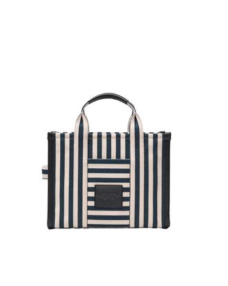 Marc Jacobs Womens Tote Bag Stripe Canvas Blue Sea Multi Cotton Handbags Hand