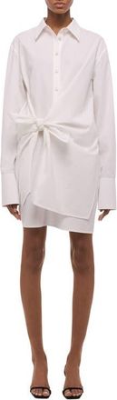 Helmut Lang Knot Detail Long Sleeve Cotton Shirtdress in White at Nordstrom, Size X-Small