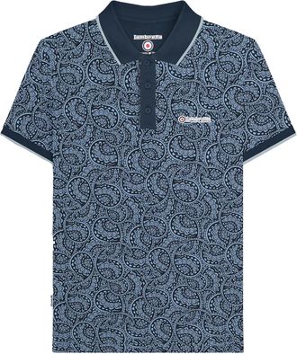 Lambretta Heren Paisley Tonaal Groot & Lang Poloshirt (Navy/Dusky blauw)