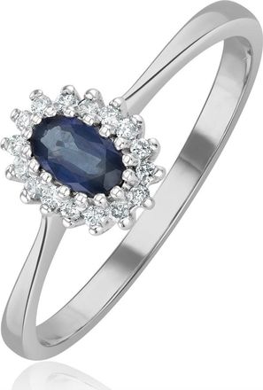 The Diamond Store Sapphire 5 x 3mm And Diamond 9K White Gold Ring A4432