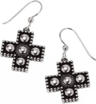 Brighton Womens Pretty Tough Small Cross French Wire Earrings In Silver