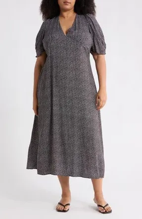 Renee C Dot Print Short Sleeve Maxi Dress in Black at Nordstrom Rack, Size 1X