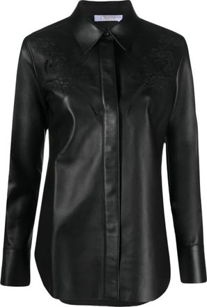 Chlo&eacute; Zwart leren overhemd - Dames - Overhemden - Zwart - XS - Katoen - Overhemden