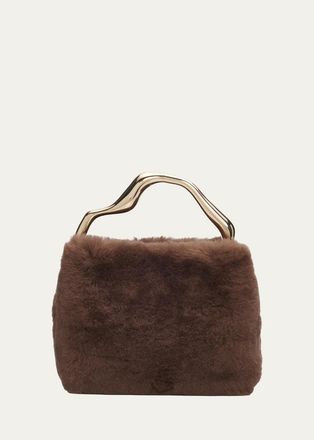 Cult Gaia Solene Mini Sheep Shearling Fur Top-Handle Bag