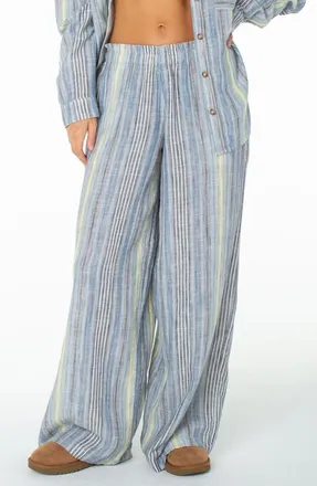 Roxy Offshore Stripe Wide Leg Cotton Pants in Mood Indigo at Nordstrom, Size Xx-Large